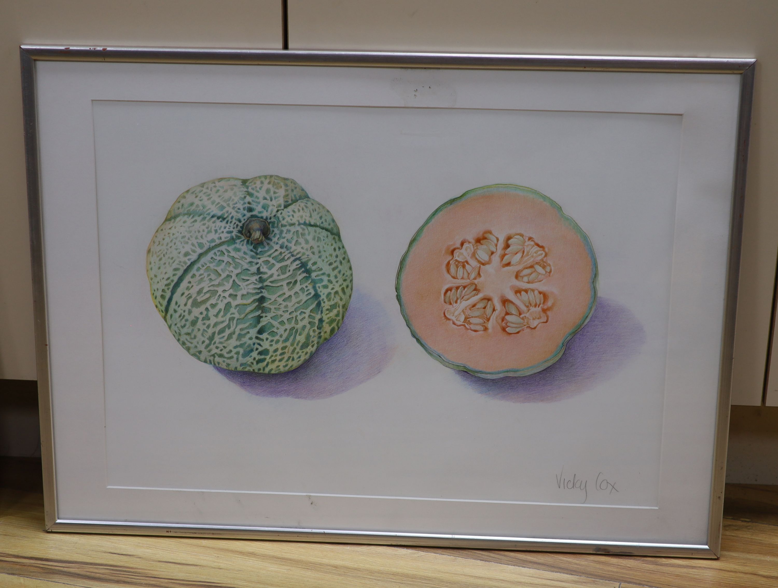 Vicky Cox (1943-1999), watercolour, Study of a melon, signed, 41 x 58cm